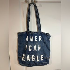 American Eagle Vintage Y2K Distressed Denim Tote Shoulder Bag Double Handles